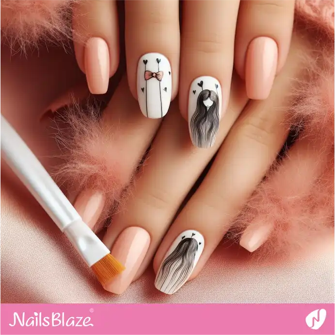 Peach Fuzz and White Nails with a Girl and Bow | Color of the Year 2024 - NB1932